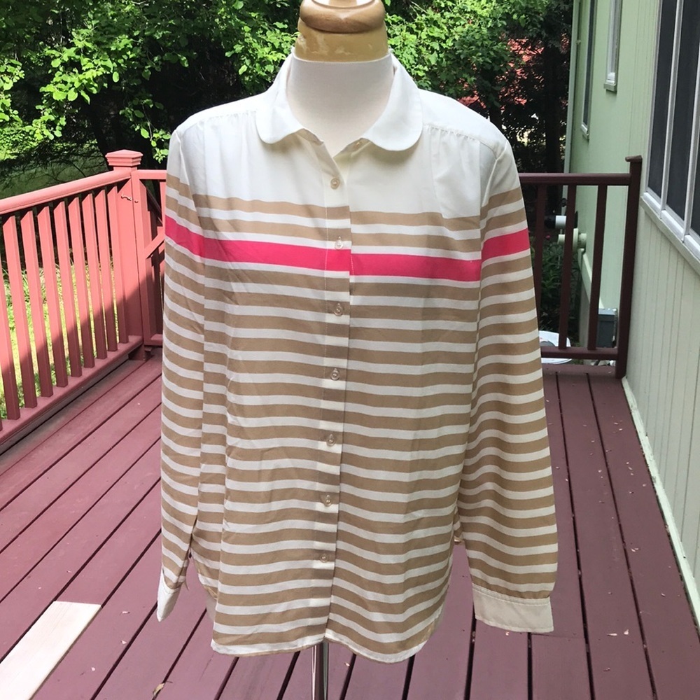 Talbots Size 12 Cream Multi Front Button Top - image 1